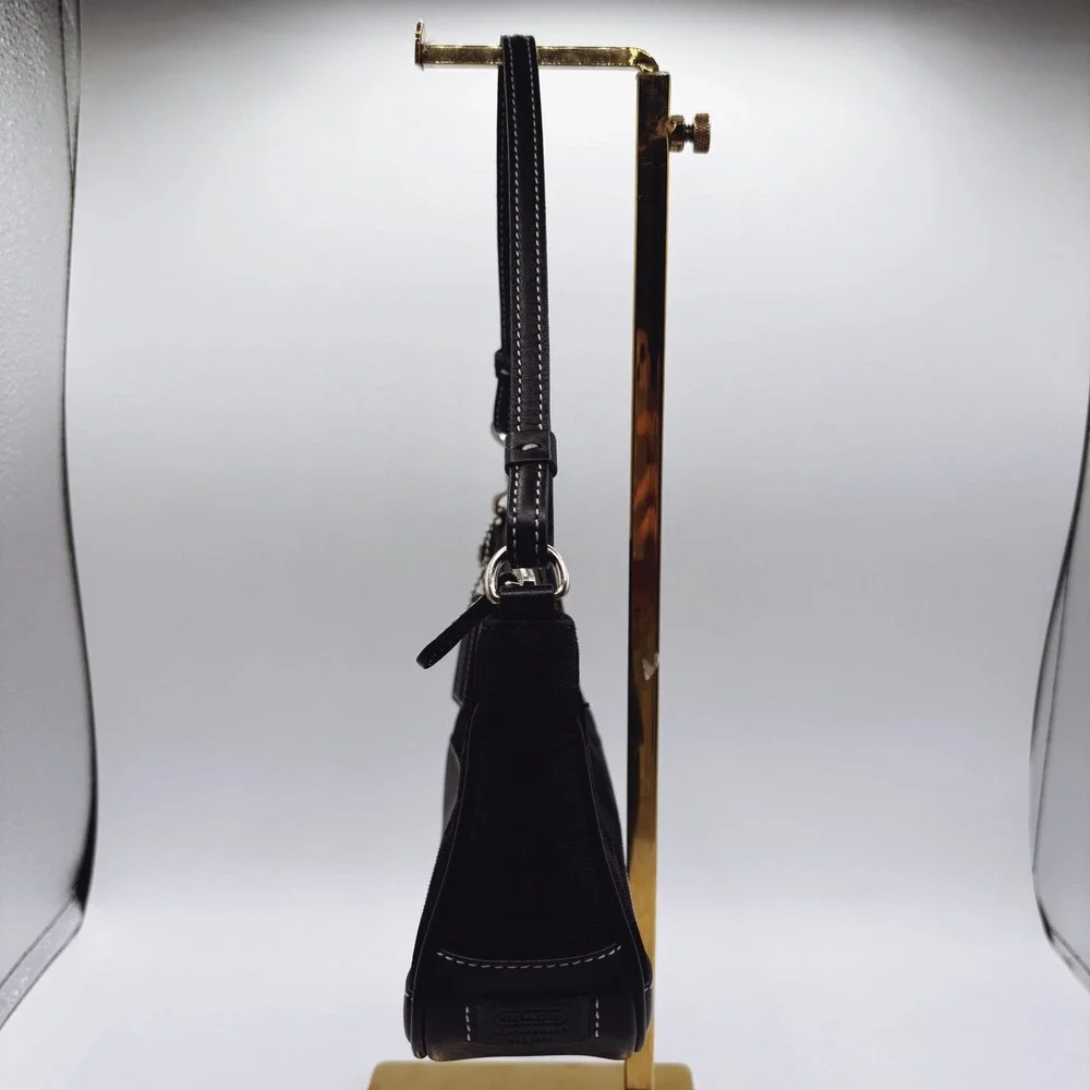 Coach‎ Signature Demi Pouch 6094 Black Monogram Canvas Leather Convertible Y2K